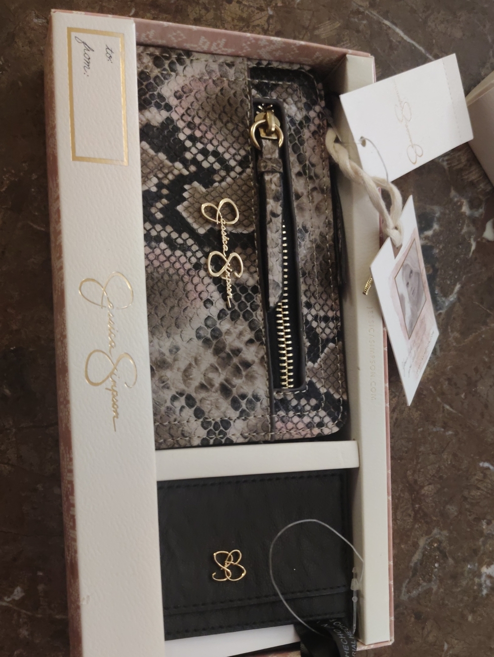 Jessica Simpson Snake-Print and Black Wallet Set - Neutral Tones